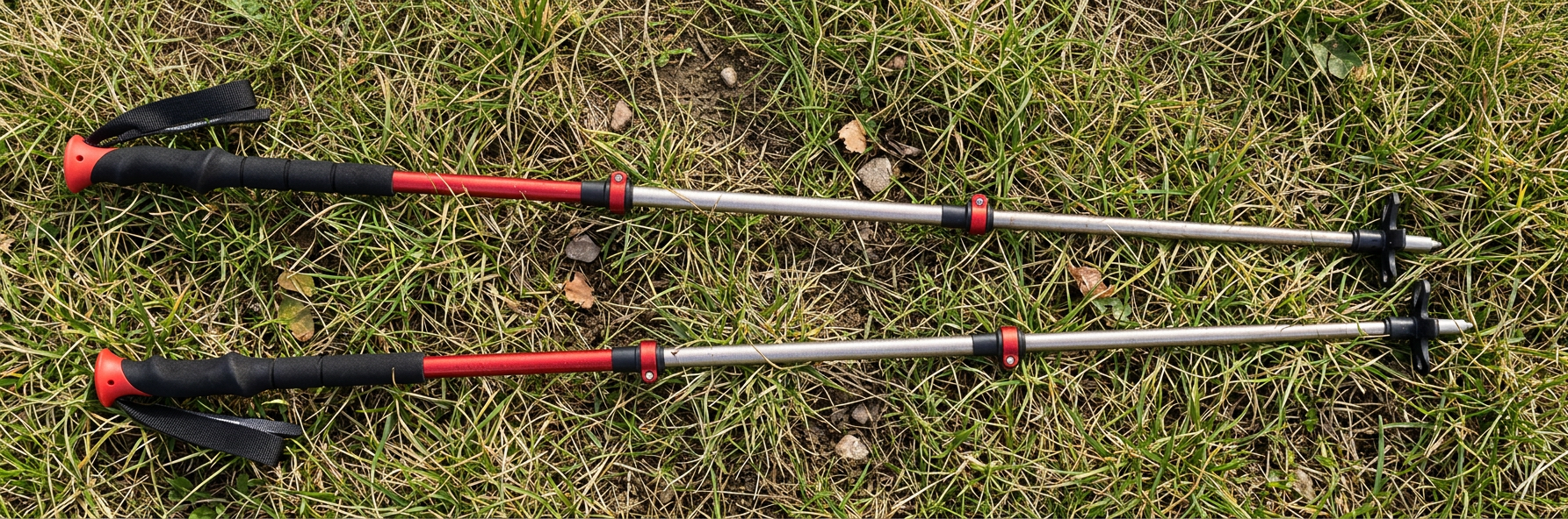Walking poles on the ground