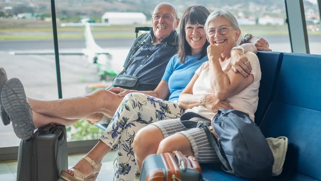 Group waiting at the airport to go on a walking holiday