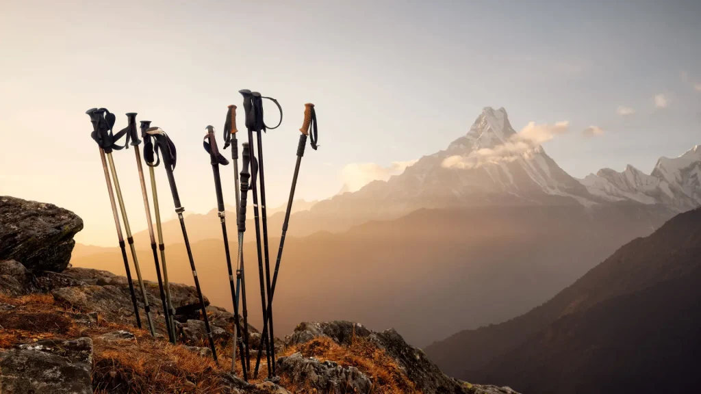 walking poles on a mountain, picking the best walking poles